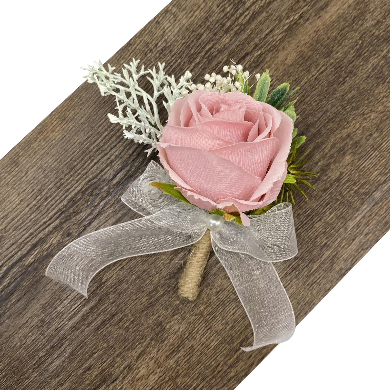 Set of 2 Pink Rose Boutonnieres for Men Groom Ceremony Corsage with Pin Artif…