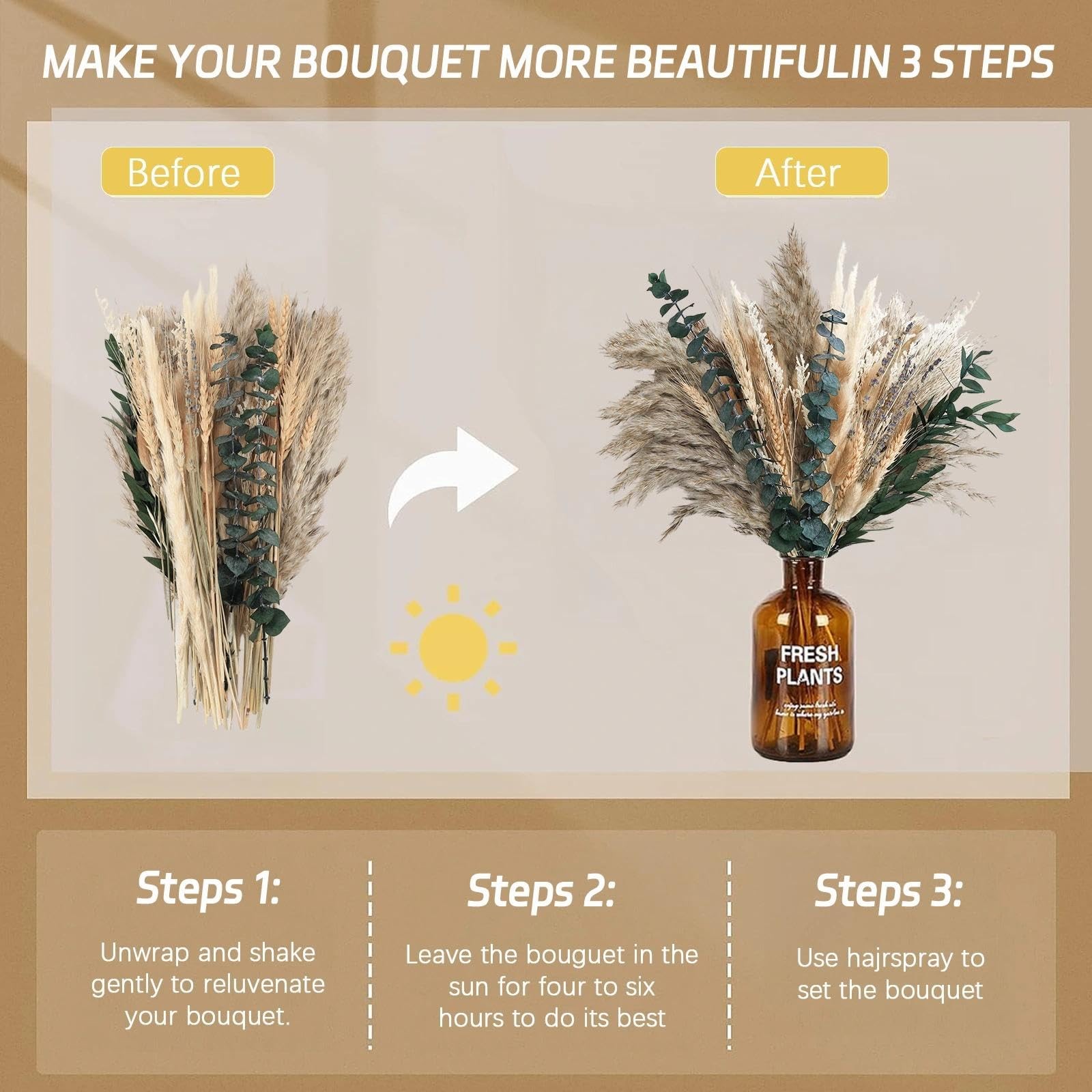 Boho Dried Flowers Set | Dried Pampas, Eucalyptus, Lavender, Bunny, Tails & R…