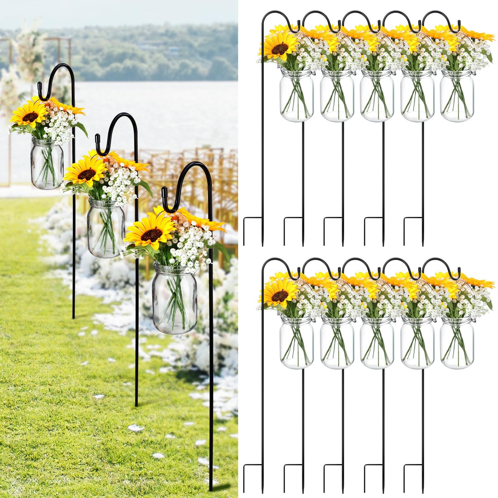 FoldTier 108 Pcs/12 Sets Sunflower Mason Jar Wedding Aisle Decorating Kit Rus…