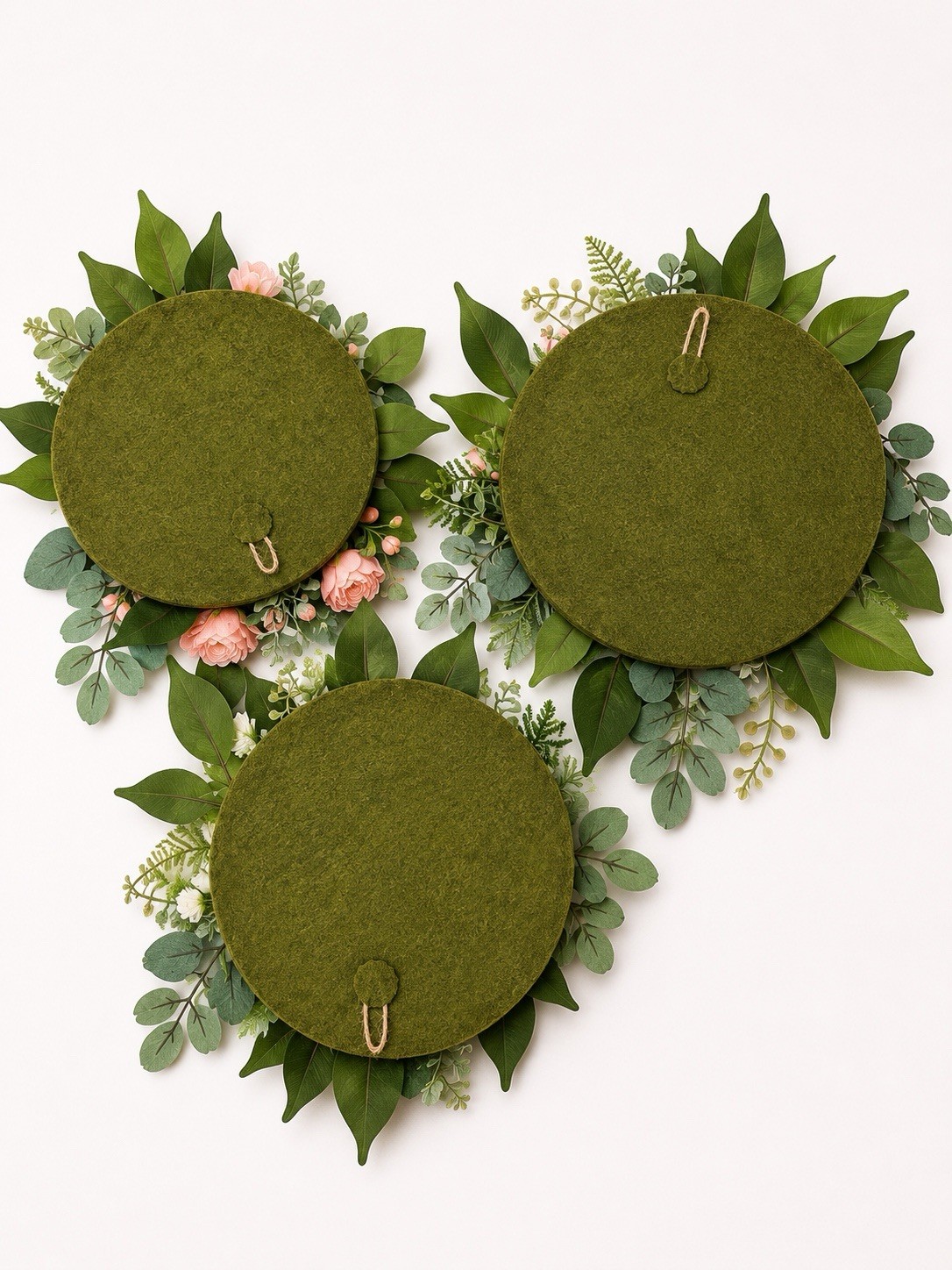Set of 3 Artificial Rose Floral Wall Decor Arrangements Pink Peach White Green