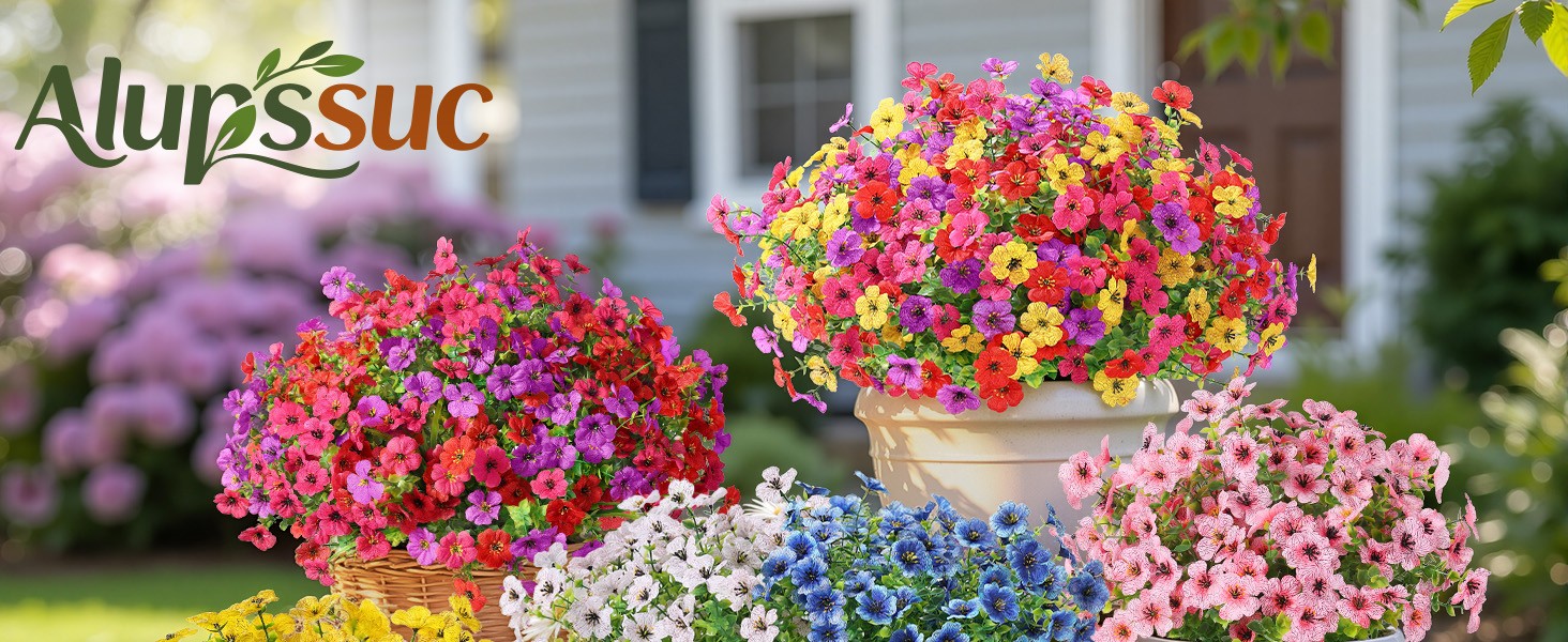 24 Bundles Artificial Flowers for Outdoors Decoration, UV Resistant Silk Faux