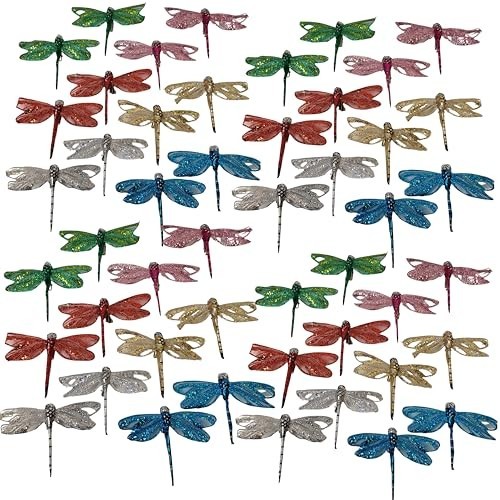 Multi-Colored Glitter Dragonfly Clip-Ons – Set of 48 – 4″ Craft Decorations for