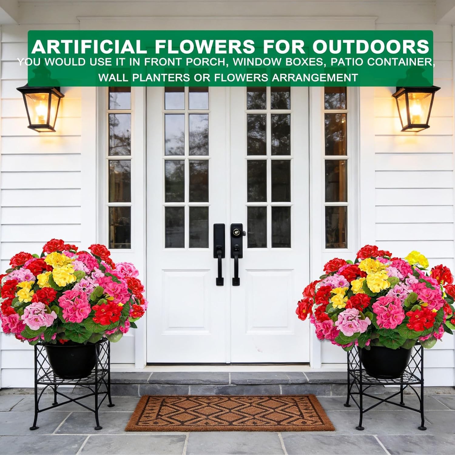 4 Bundles Artificial Geraniums Flowers for Outdoors Summer Decor | Fake Flowers