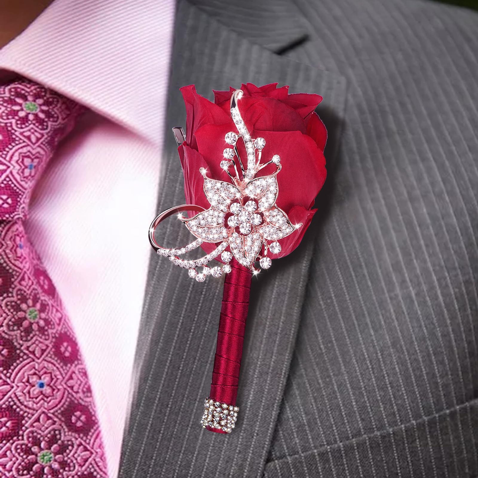 Bling Boutonniere for Men Wedding Pocket Boutonniere with Pins for Groomsmen …