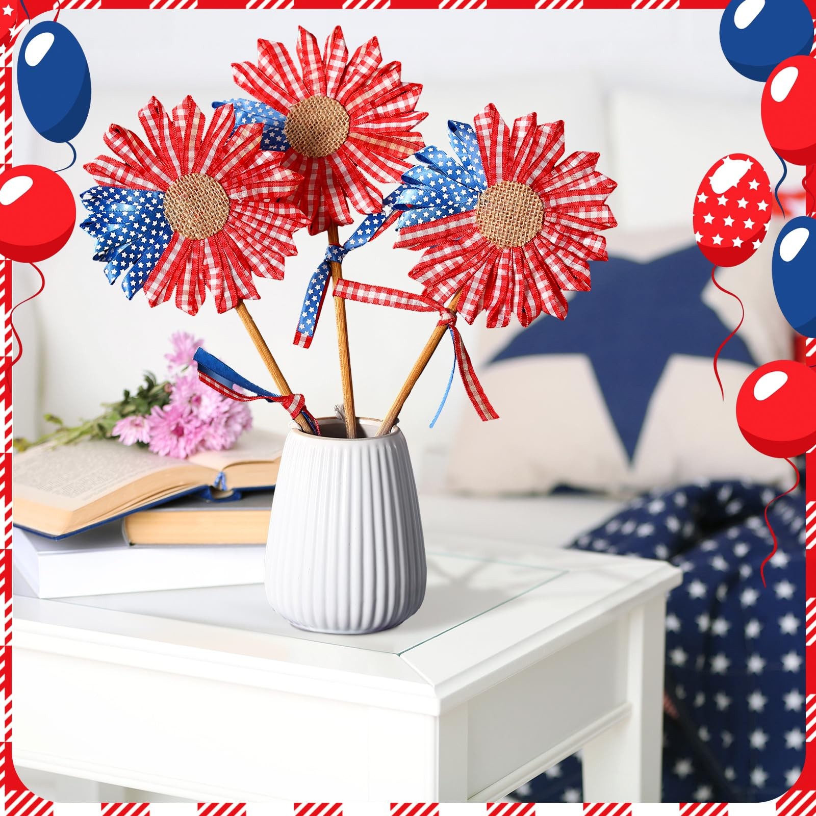 3 Pcs 4th of July Patriotic Flowers Artificial Independence Day Red White Blu…