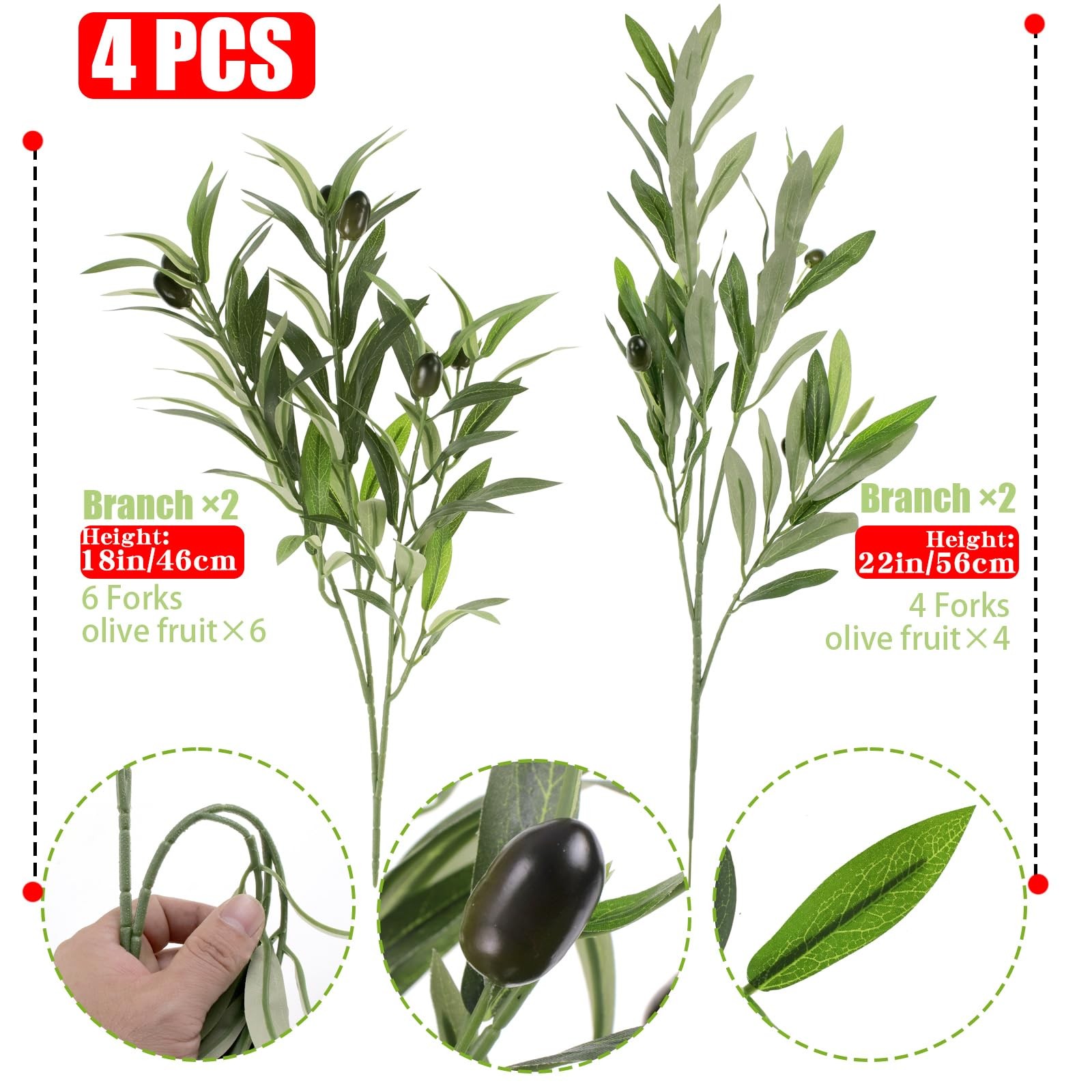 4 Pcs Artificial Olive Branches for Vase, 20″ Fake Greenery Olive Stems Faux …