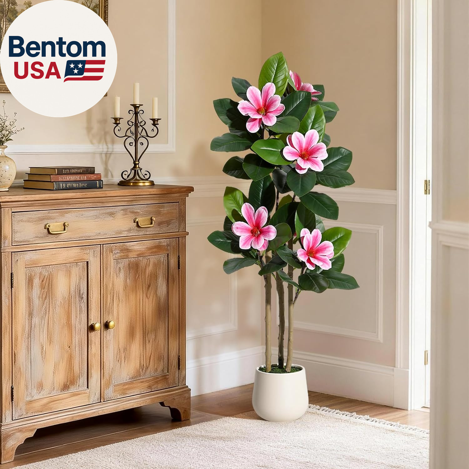 Faux Rubber Tree, 48 Inch Artificial Plants Indoor with Real Touch Leaves and Mu
