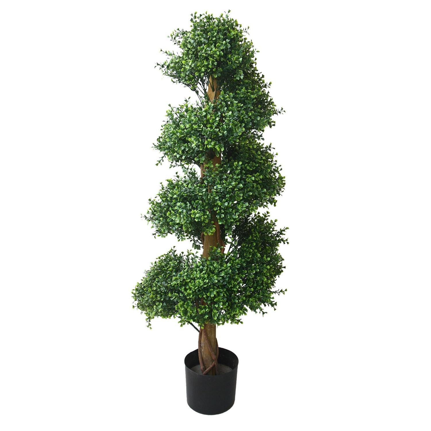 Spiral Topiary Arrangement And Weighted Pot – Faux Boxwood
