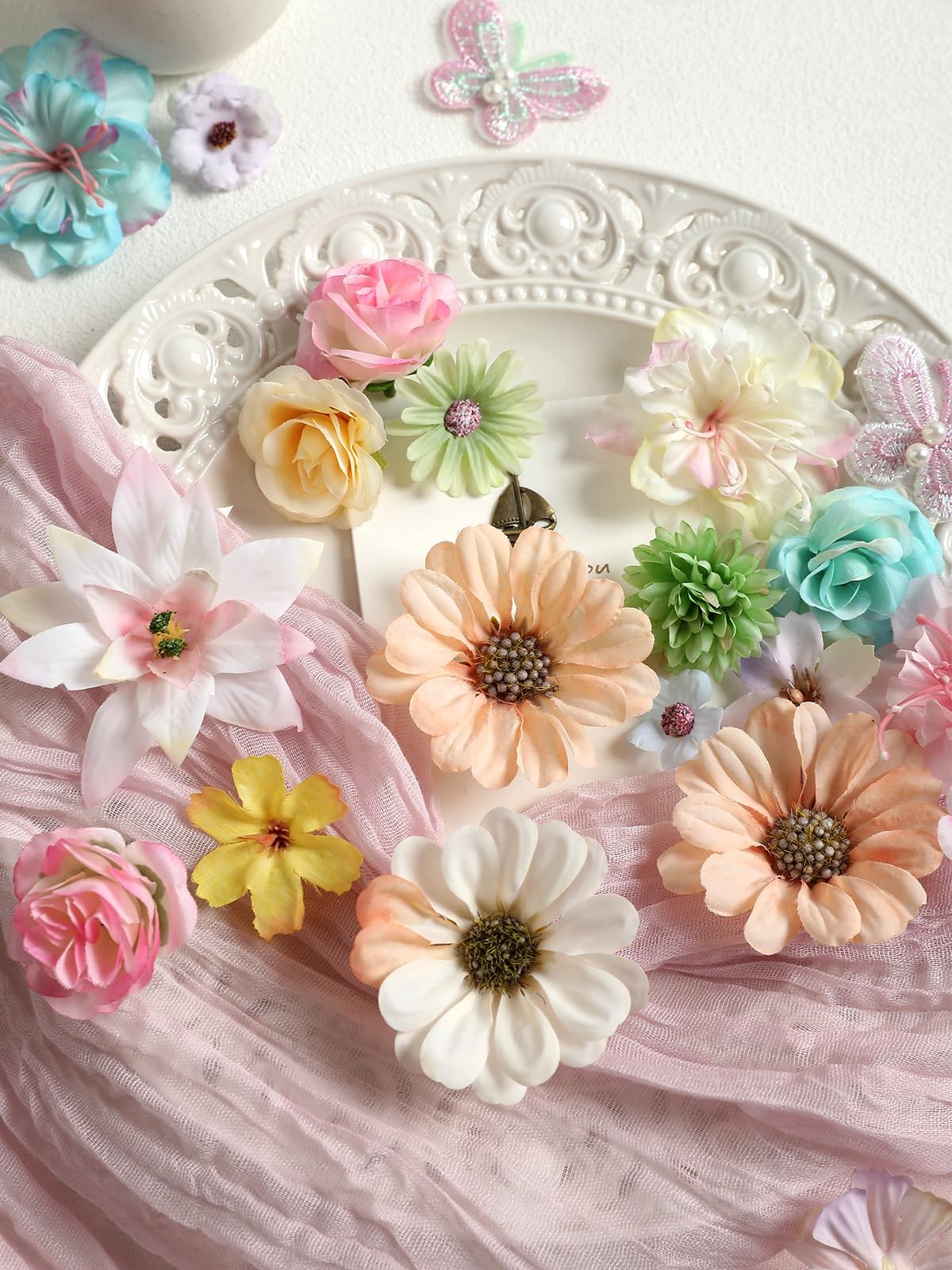 Mini Artificial Flowers For Crafts Bright Silk Fake Roses Assorted 45 PCS