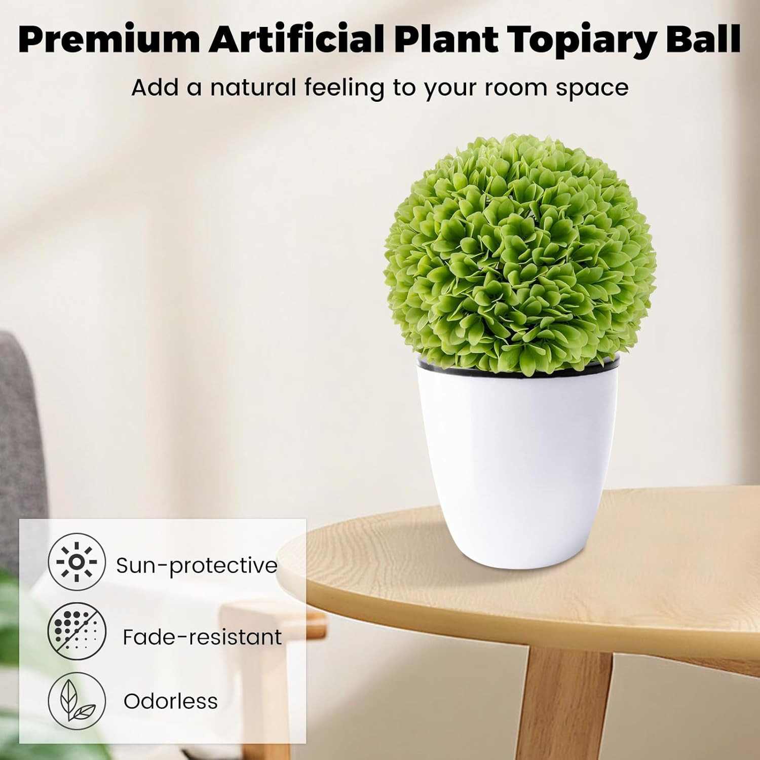 11” Faux Boxwood Balls, 2 PCS Artificial Plant Topiary Ball W/Reliable Sun-Prote