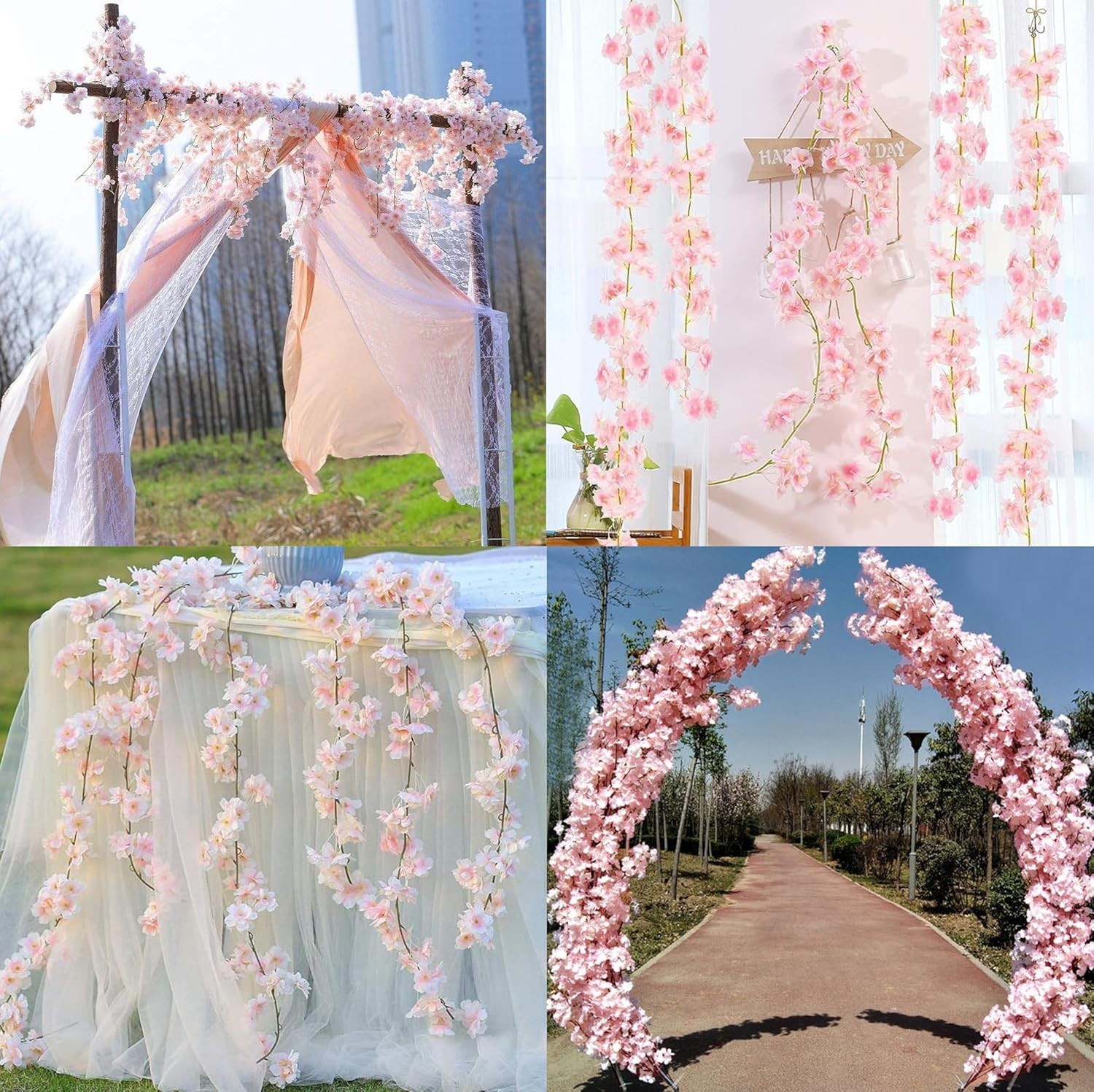 Artificial Cherry Blossom Garland 2 Pack Pink Flowers for Wedding Home Decor