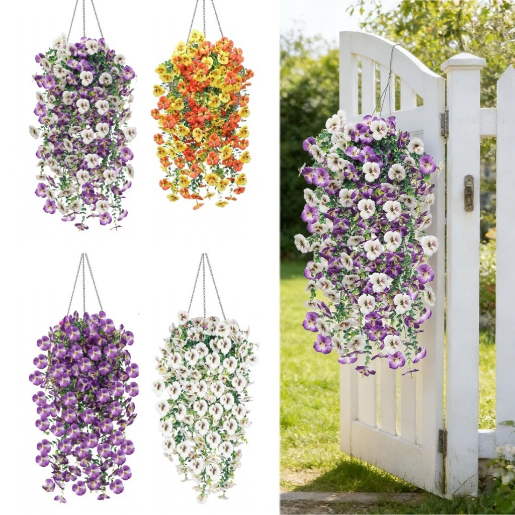4 Pcs Artificial Flowers UV Resistant No Fade Fake Hanging Flowers Plants Faux