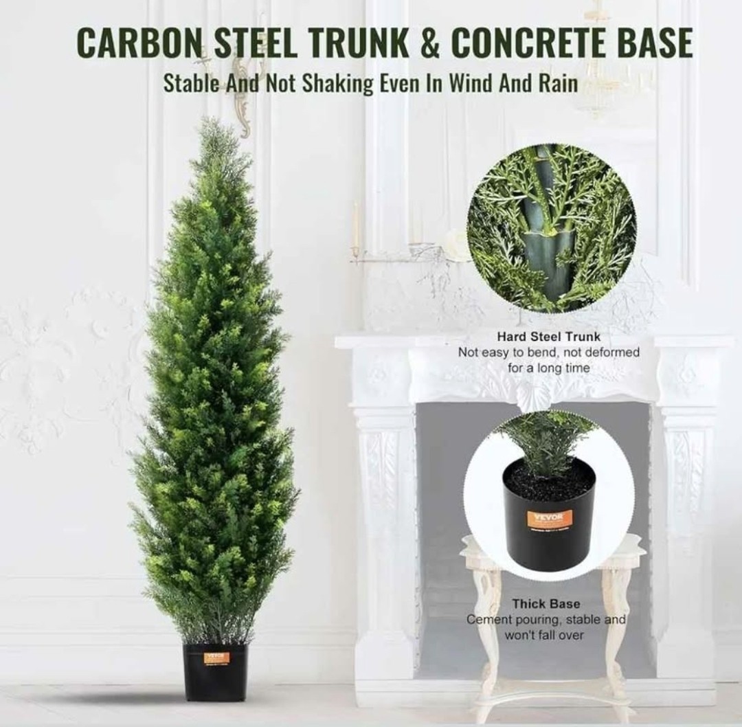 Artificial Topiary Cedar Tree, 48 Inch Tall (2 Pieces), with Extra Leaves & Pot