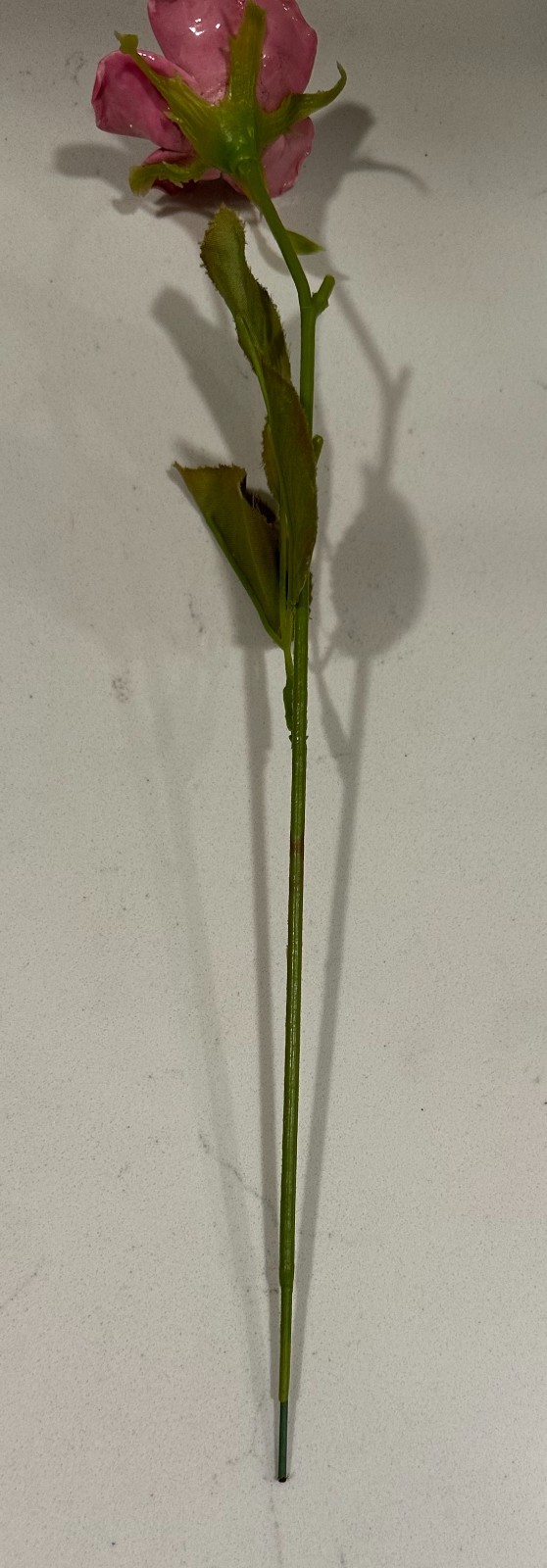 Vtg Porcelain Flower Pink Rose Long Stemmed Plastic Stem Leaves Bone China 12in