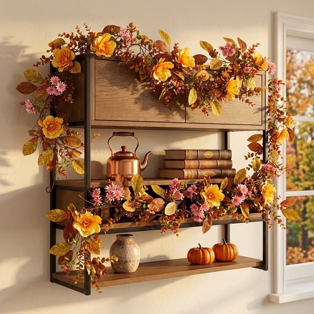 69 inch Flexible Autumn Garland with Iron Wire Core for Mantel Door Frame Decor