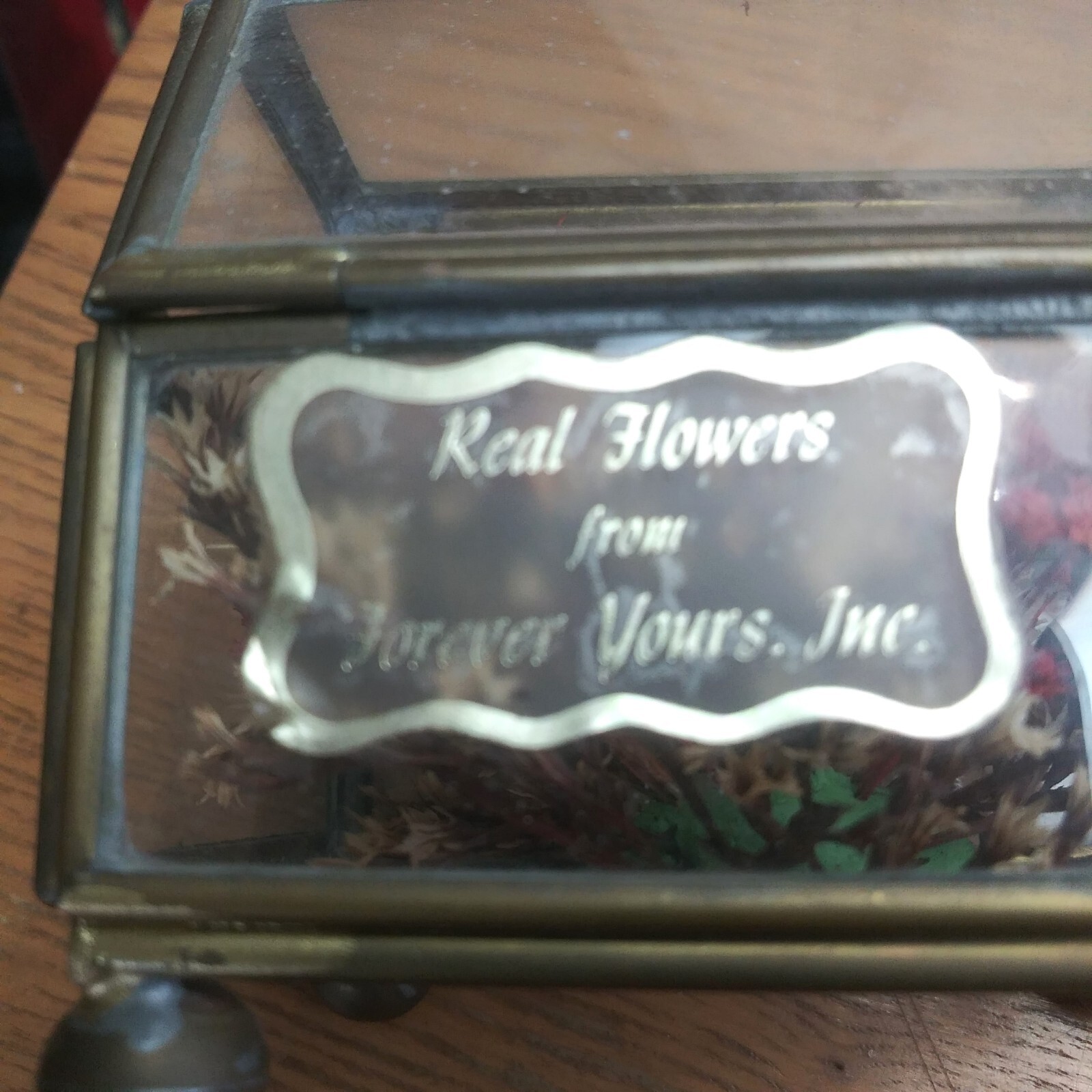 Vintage Dried Flower Arrangement Gift box in stained clear glass