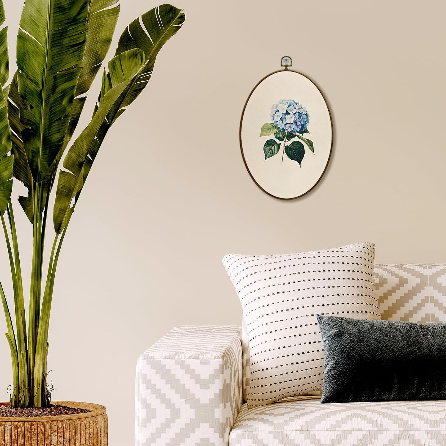 Vintage Blue Hydrangea Floral Oval Wall Decor, Cottagecore Hydrangea Flower Oval