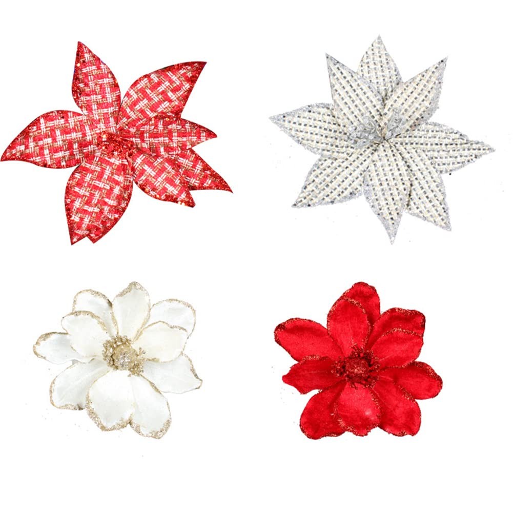 10 PCS Glitter Artificial Flower Christmas Tree Wreath DIY White A
