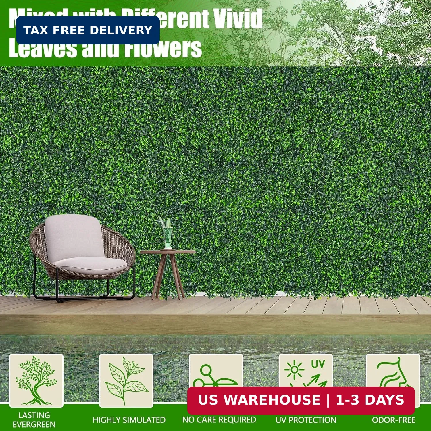 Artificial Boxwood Roll,48×120 in(40 sqft) UV-Anti Faux Ivy Grass Wall Backdrop