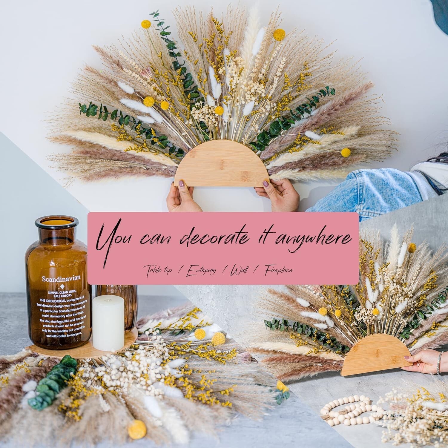 Natural Pampas Grass & Preserved Flowers Decor Wreath & Home Decoration Pieces