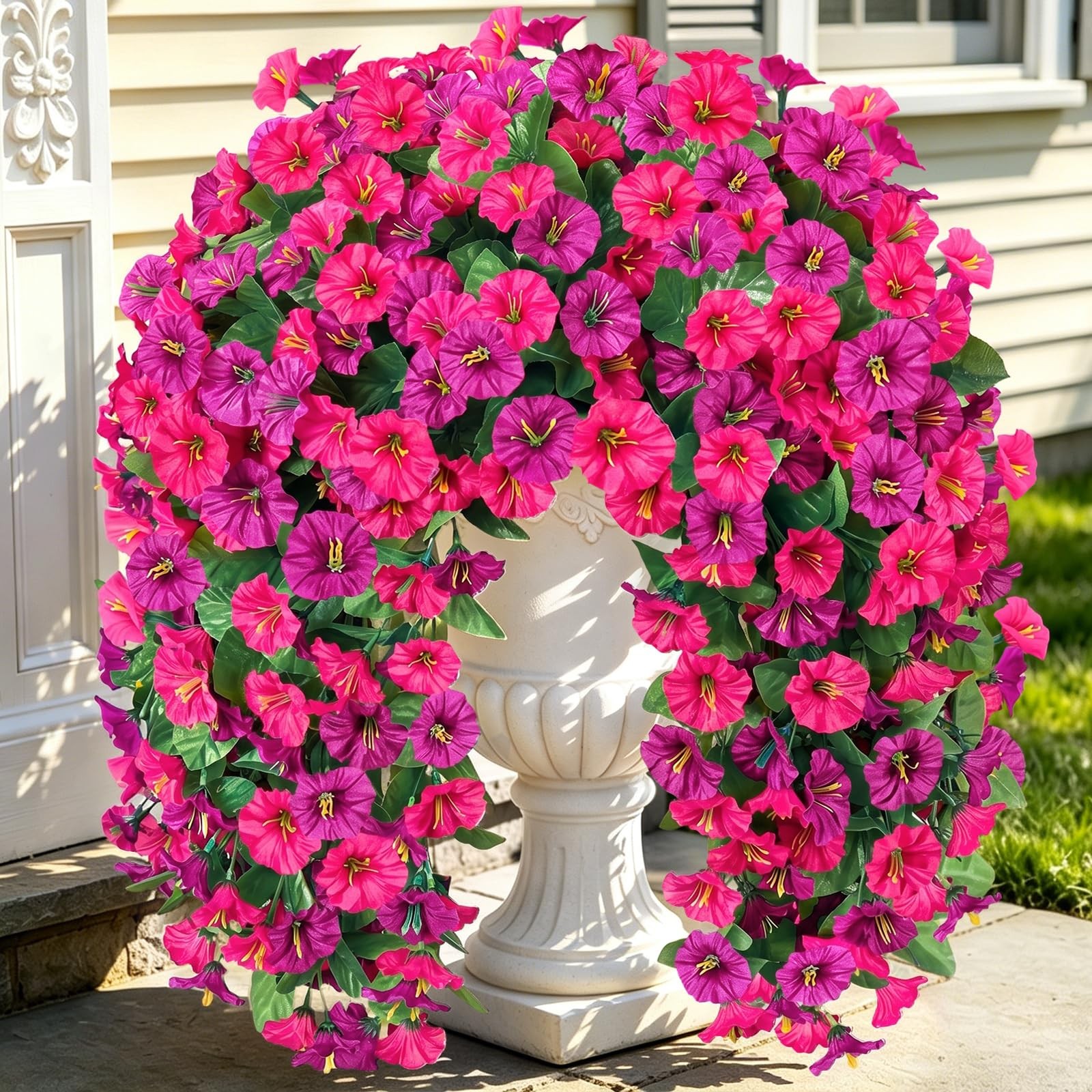 2Pcs 300 Blooms Artificial Hanging Flowers Plants for Outdoor, UV Resistant S…