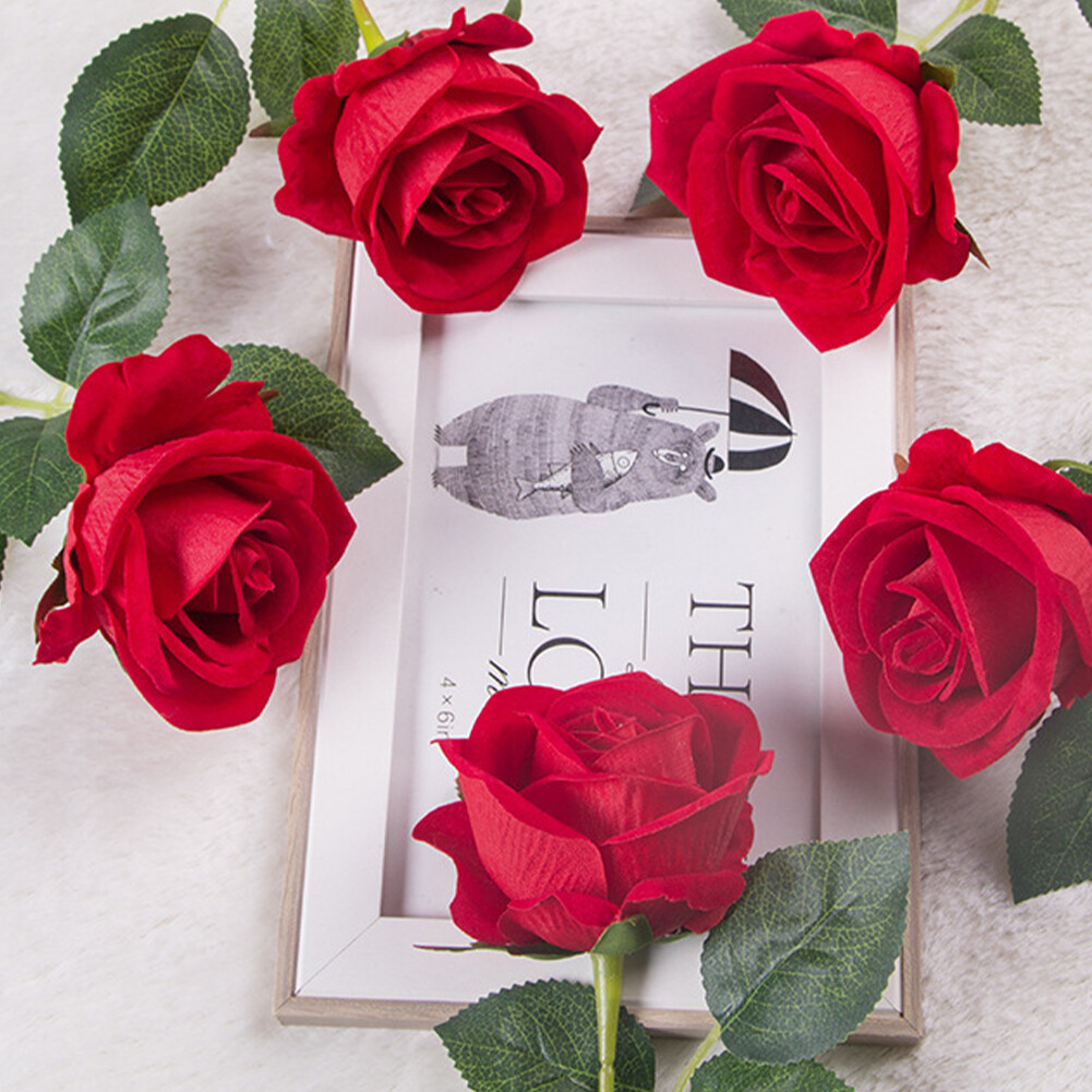 US 20 Pc Red Silk Roses Artificial Flowers Realistic Bouquet HomeDecor Xmas Gift