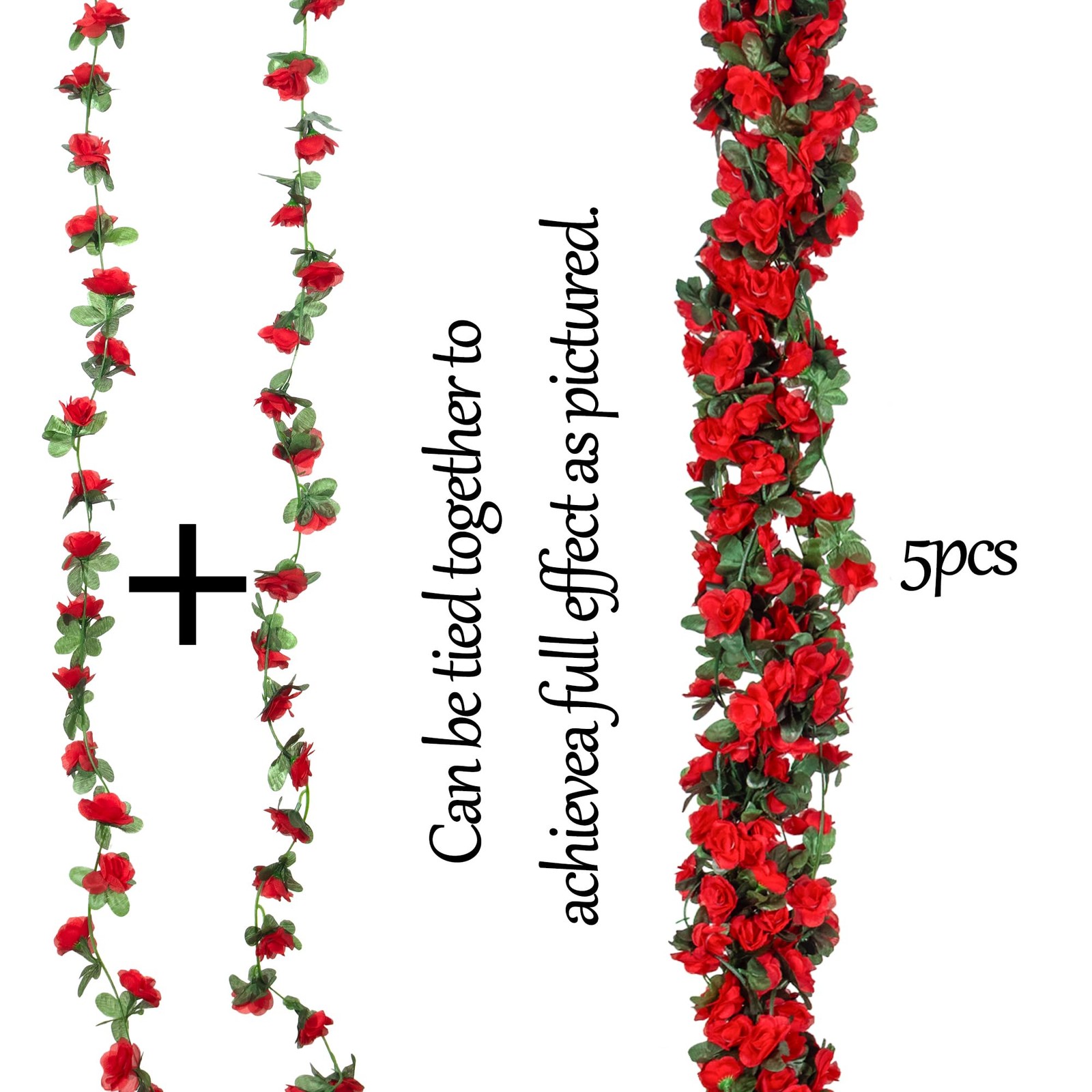 BSMYBO Artificial Red Rose Flower Garlands 5 PCS 41 FT for Backdrop