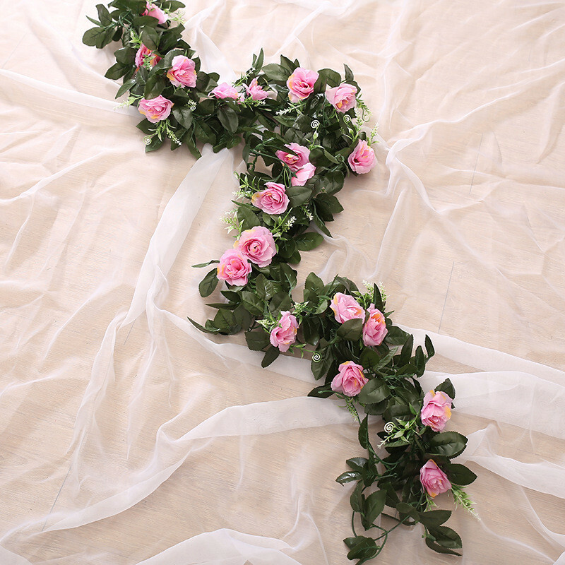 11 Head 2.2m Artificial Rose Garland Silk Flower Vine Ivy Garden Wedding Decor