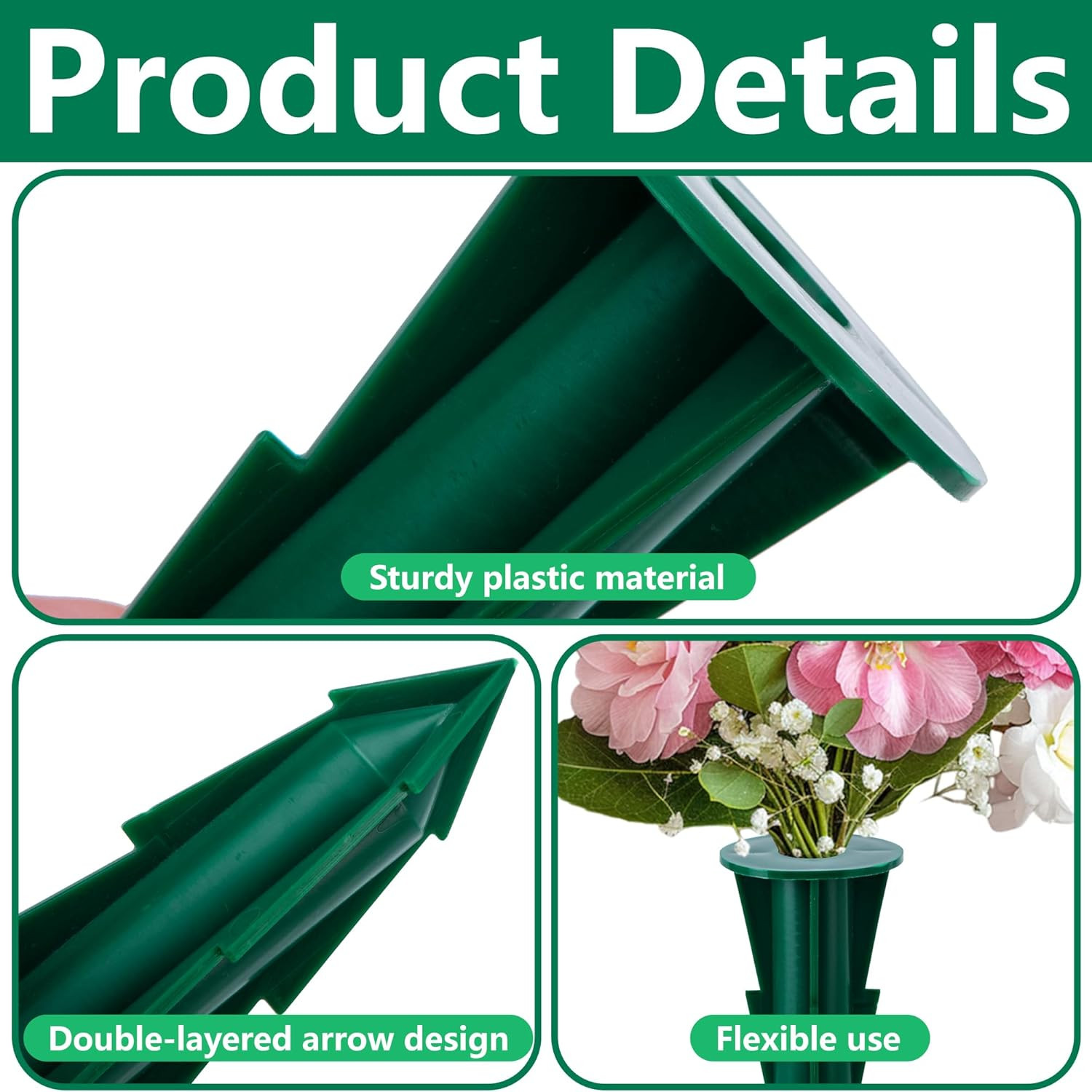 12 Pcs Memorial Artificial Flower Holder, Patio Garden Floral Ground Spikes, Cem