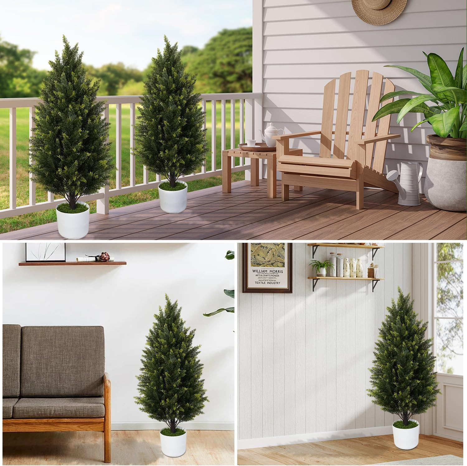 2 Pack 3Ft UV Resistant Artificial Cedar Topiary Trees for Indoor Outdoor Decor