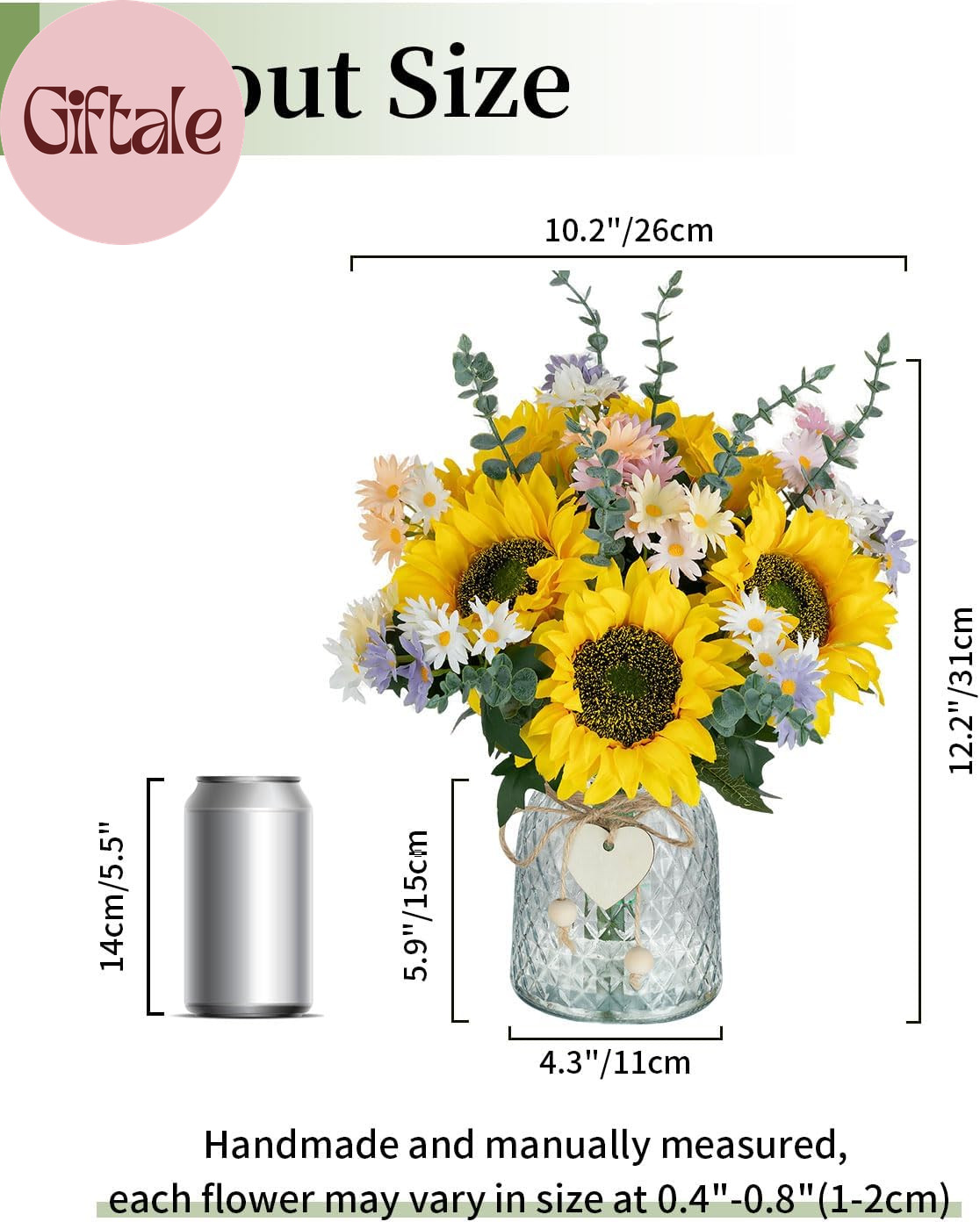 Sunflower Fake Flowers in Vase: Sunflowers Artificial Flowers with Vase for Tabl