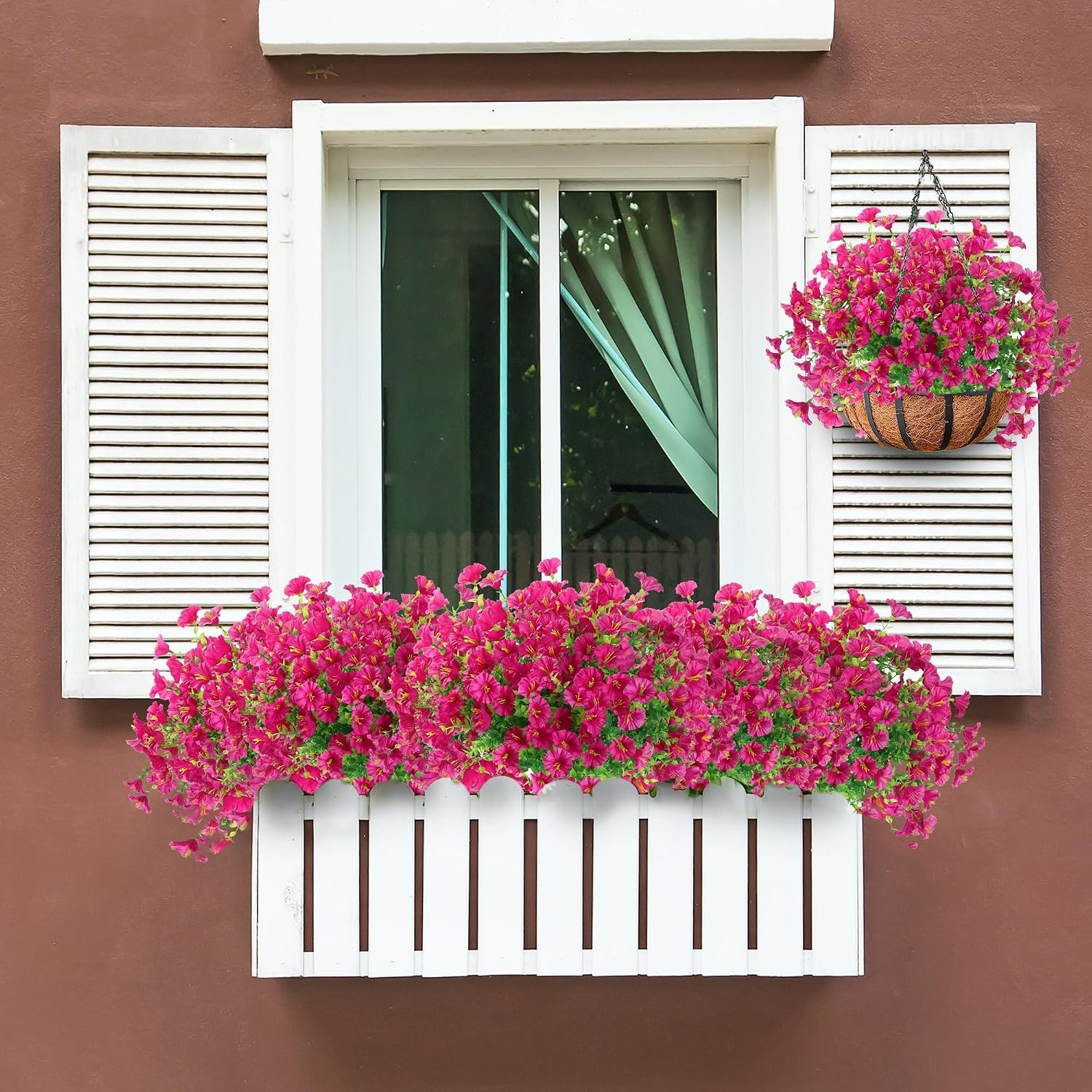 Realistic Magenta Silk Morning Glory Bundles with Eucalyptus for Seasonal Decor