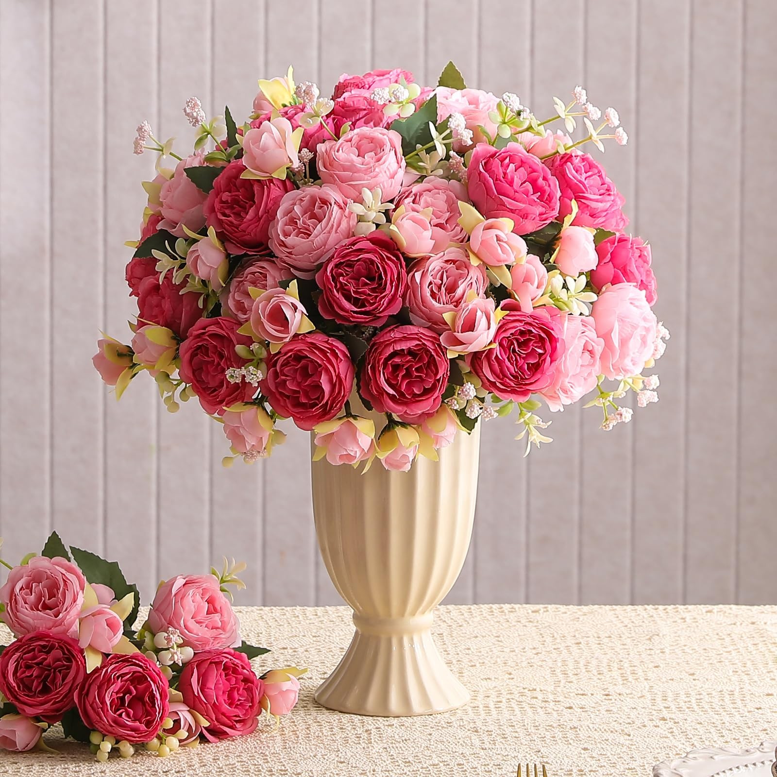 8 PCS Artificial Peony Flowers Faux Peony Bouquet Silk Floral Arrangement