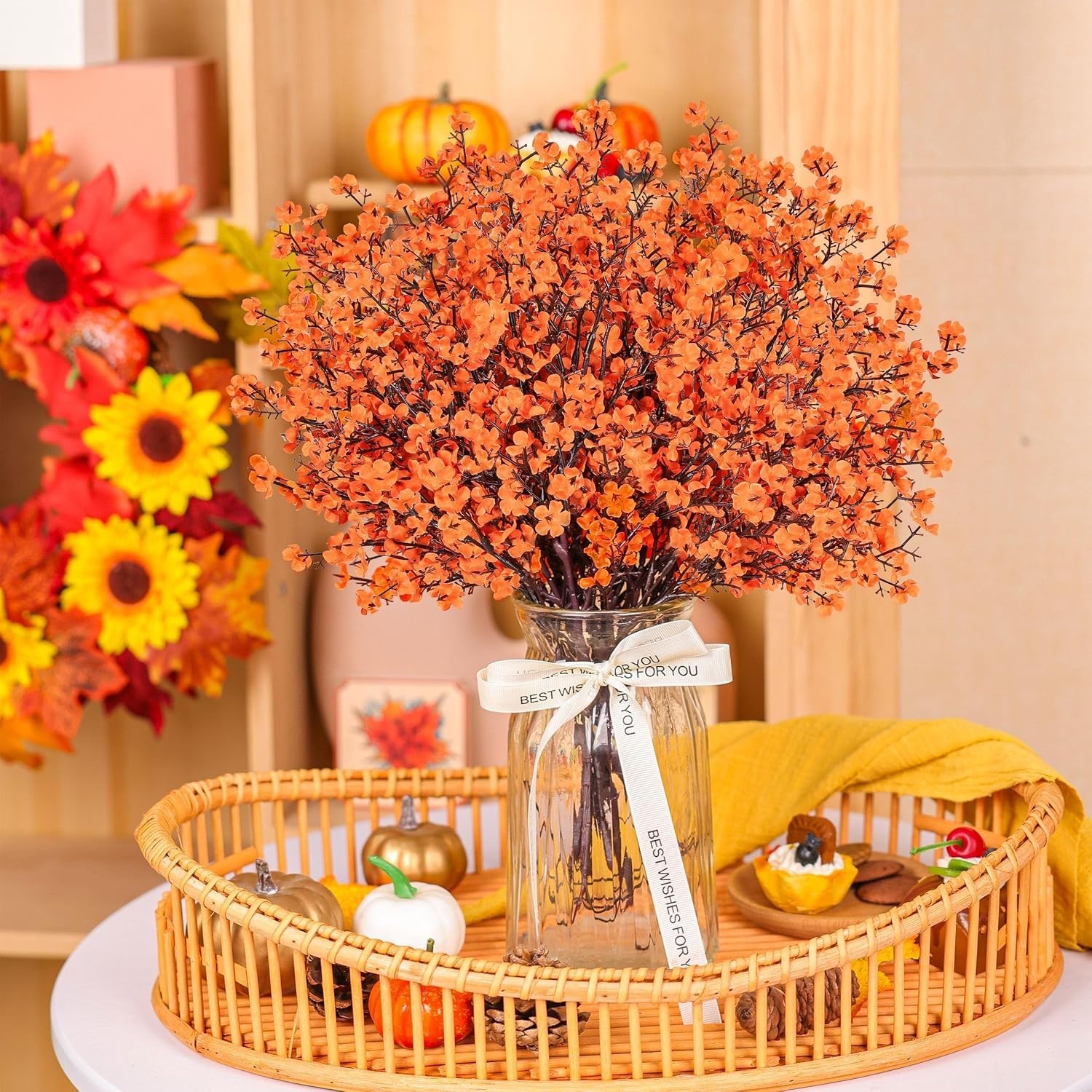Lifelike 10 Pcs Artificial Flowers – Orange Baby Breath for Home Arrangements