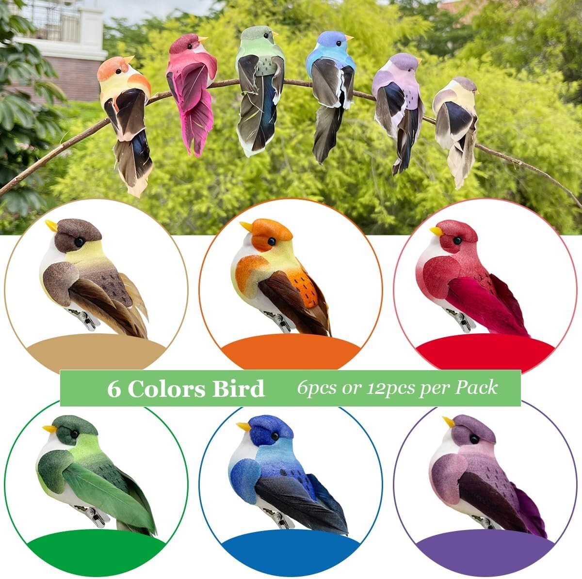 Adorable 12pcs Foam Feather Birds – Ideal for Holiday & Event Decorations