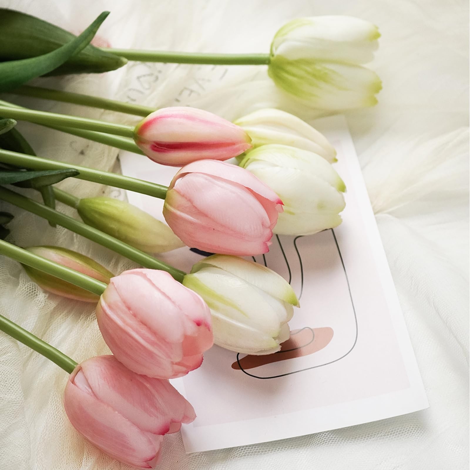 Artificial Tulips 10 Pcs 15.74in Real Touch Light Pink – Home Party Wedding