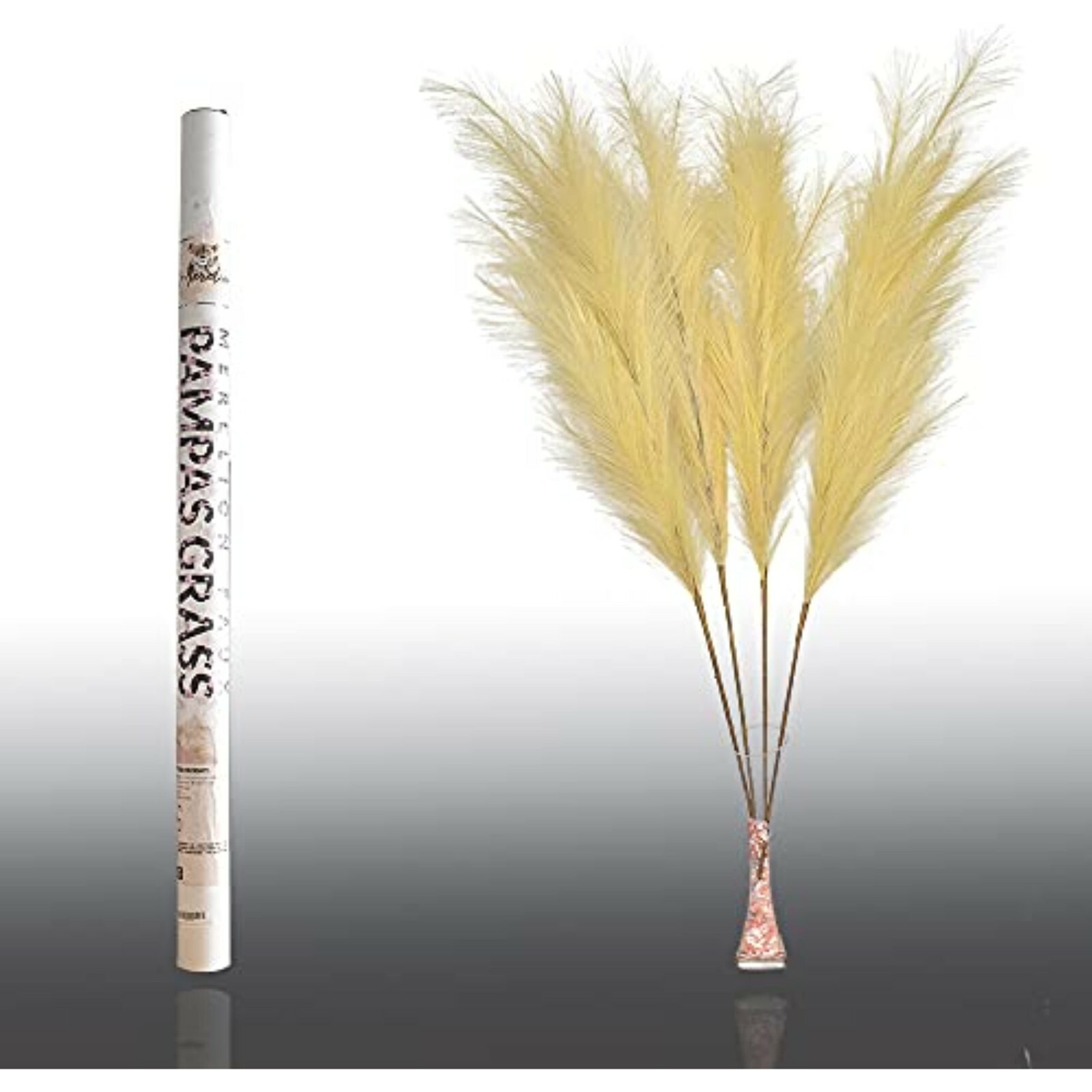 Set of 4 – Merelion Faux Pampas Grass Large Decor, 43″ 110Cm – Cream Beige Color