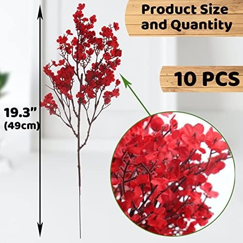 Hananona 10 Pcs 4th of July Flowers Artificial Babys Breath Fake Silk Red Whi…