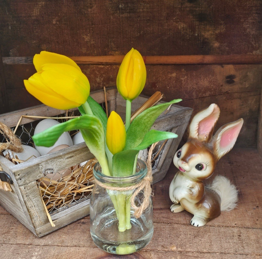 Real Touch Artificial Tulip in a vase FAKE WATER flowers LOOK REAL Spring Decor