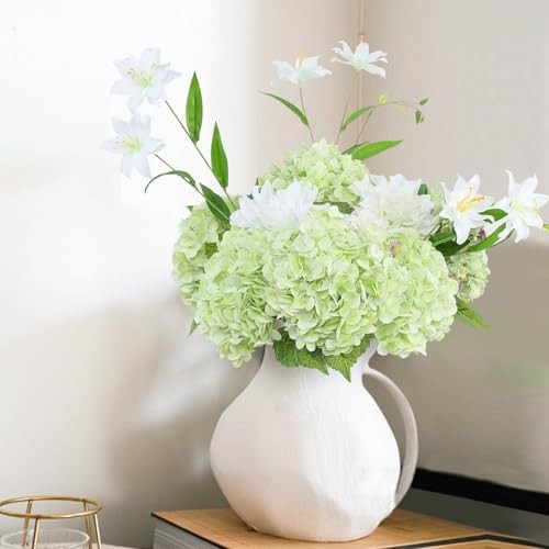 4Pcs Hydrangea Artificial Flowers Lifelike Faux Hydrangea 4pcs Light Green