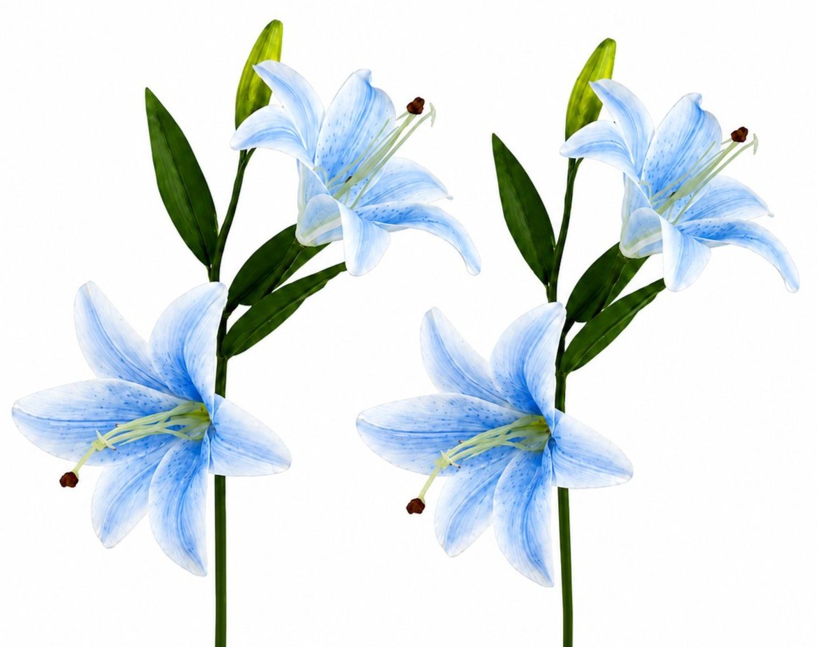 Blue Lily Stems, Real Touch Flowers, Artificial Lily Spray, Faux Blue Lilies, Co
