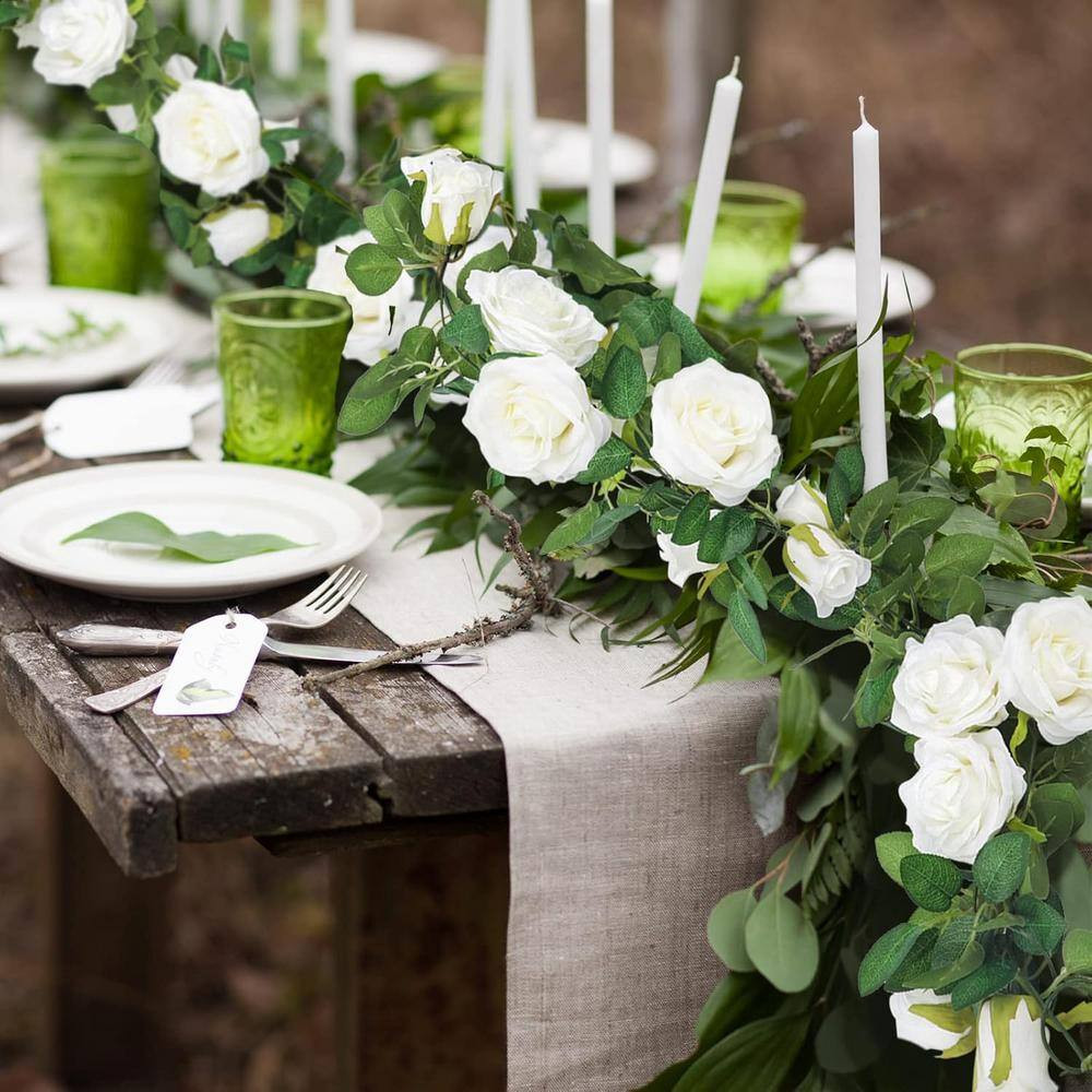 78 In. White Indoor/Outdoor Artificial Rose Flower Garland 3-Pieces 19.5 Ft. Wed