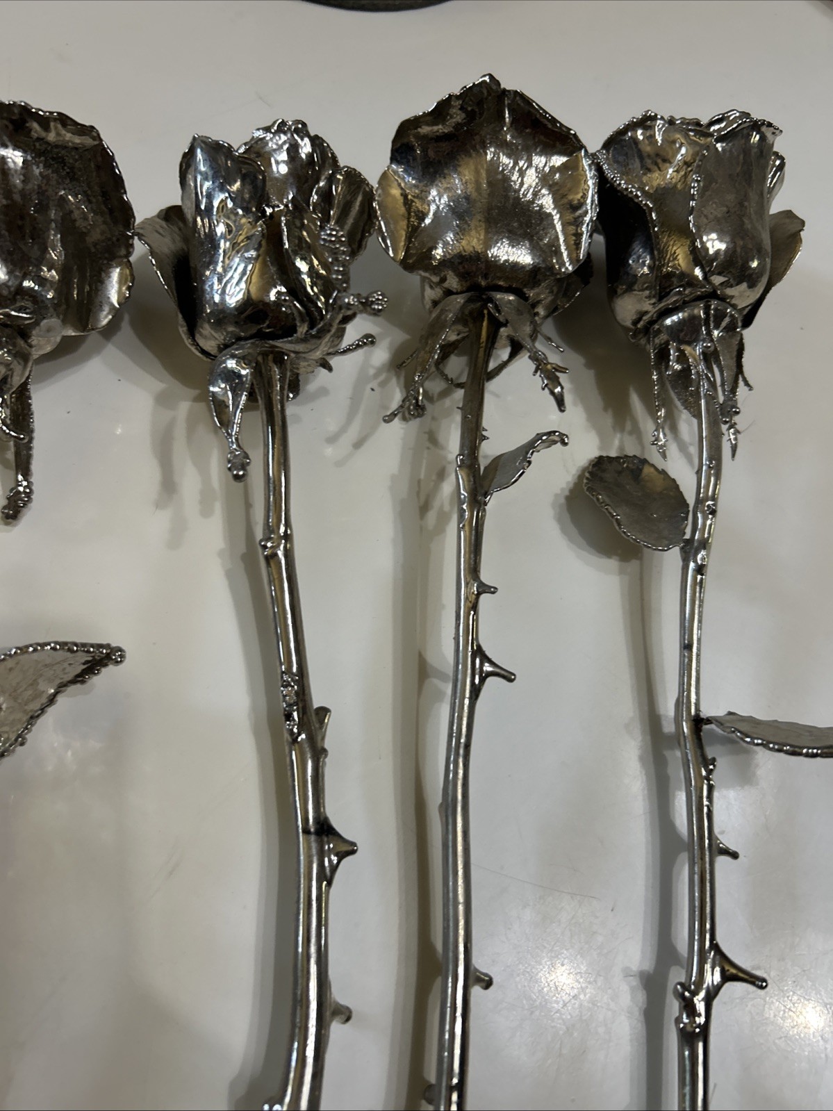 Set of six 6 Real Rose Dipped In Silver 18 inches long Triple dipped