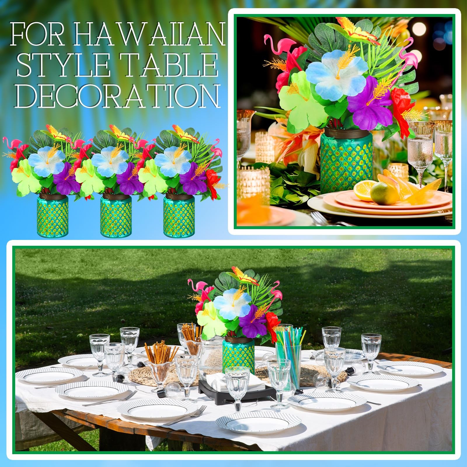 38 Pcs Tropical Mason Jars Centerpieces Hawaiian Artificial Hibiscus Flowers …