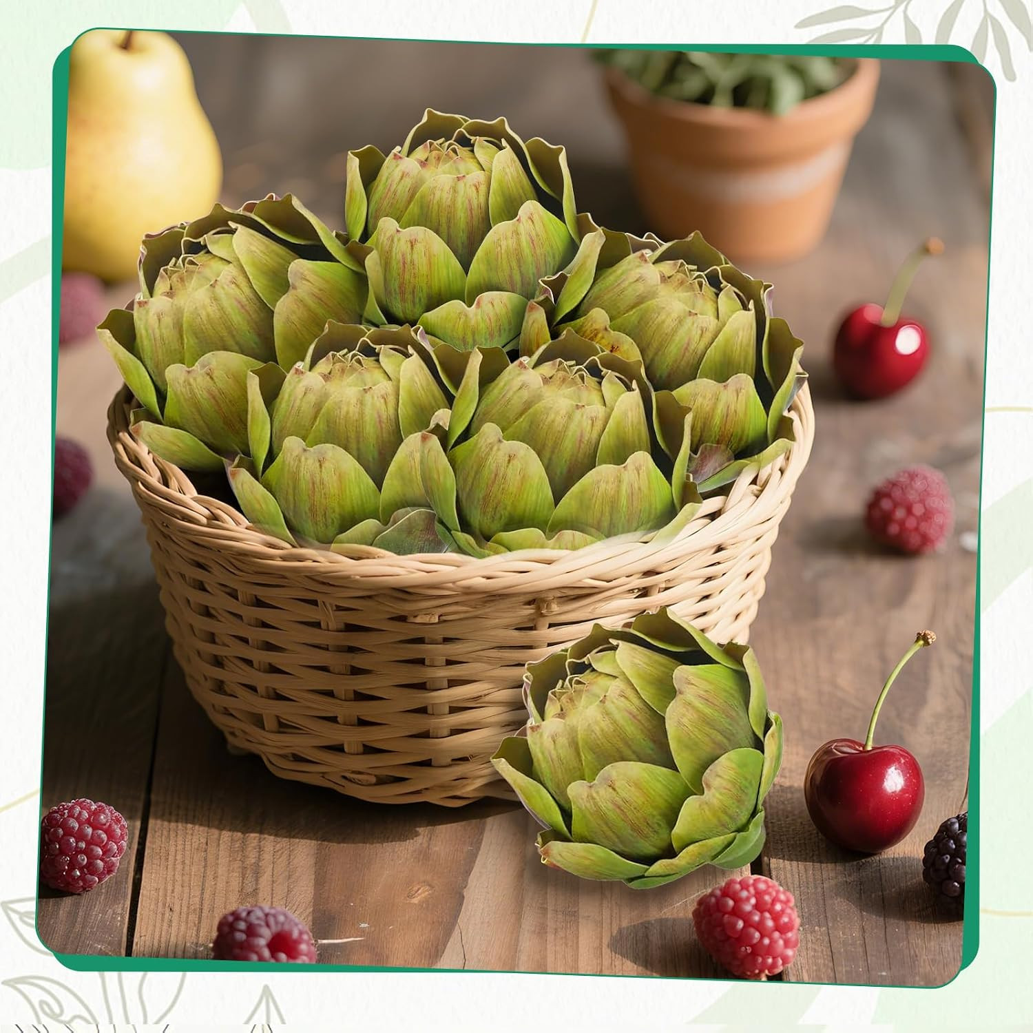 3Pcs Large Green Faux Artichokes for Decoration,Artificial Artichokes Decor for