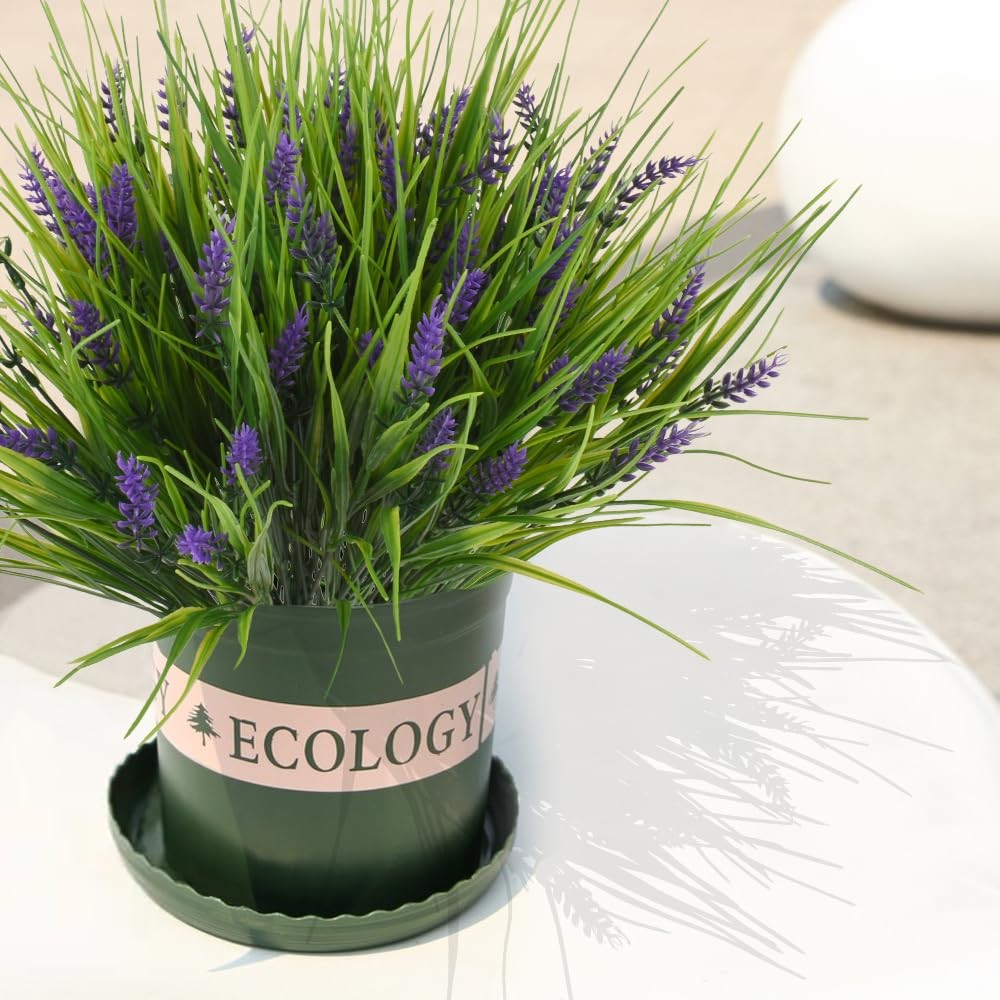 Artificial Outdoor Plant Fake Monkey Grass with Flowers, 12 Bundles Faux Gree…