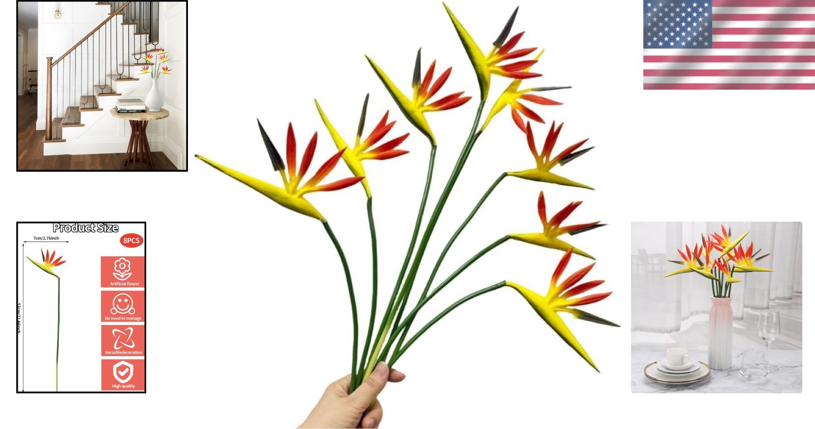 Chic 8 Pack of 21.5 Inch Bird of Paradise Faux Flowers – No Maintenance Required