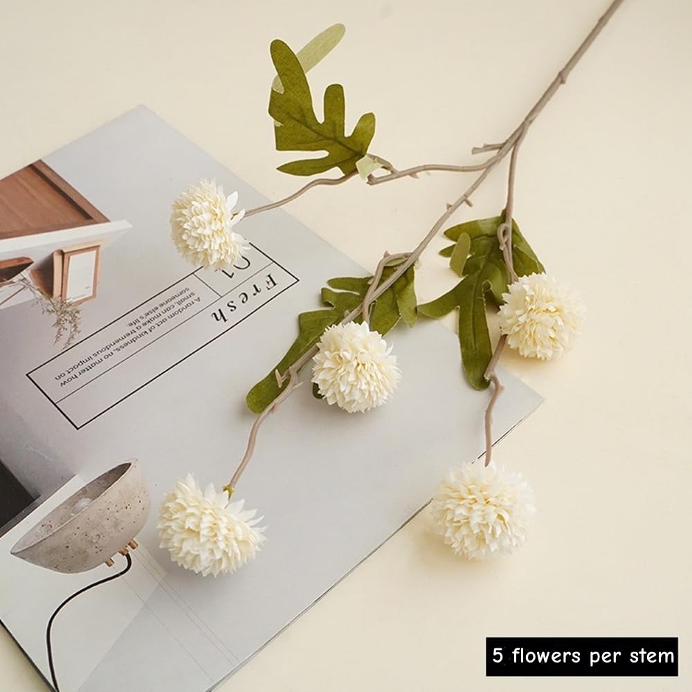 Artificial Flowers for Vase 10 Pcs, 20 in Fake Mums Long Stems White