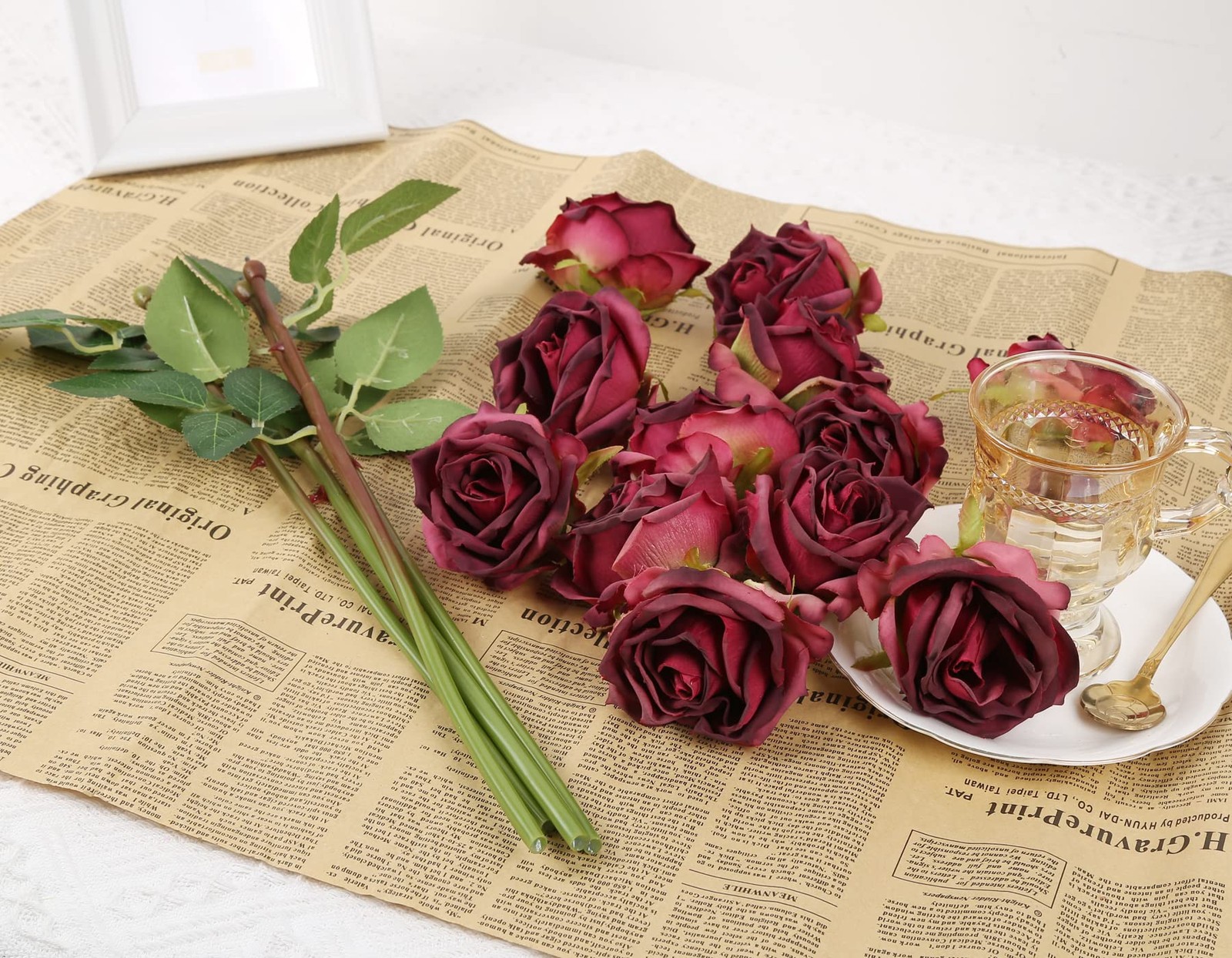 Burgundy Roses Artificial Flowers 12PCS Roses Flowers Heads Dried Silk Flower…