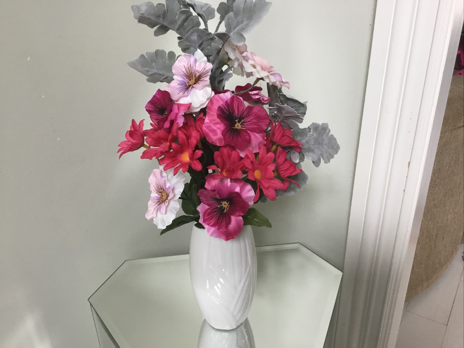 Artificial Floral ARRANGEMENT Flower white Red Pink white Vase 15inches tall